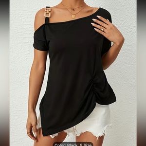 Cold Shoulder Twist Asymmetrical Hem T-shirt, Casual Short Sleeve T-Shirt ruched